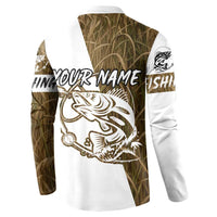Walleye Fishing Button Sweatshirt with Reeds Background and Custom Name Design - Wonder Print Shop