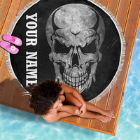 Bowling Skull Beach Blanket with American Flag and Custom Name Text Design - Wonder Print Shop
