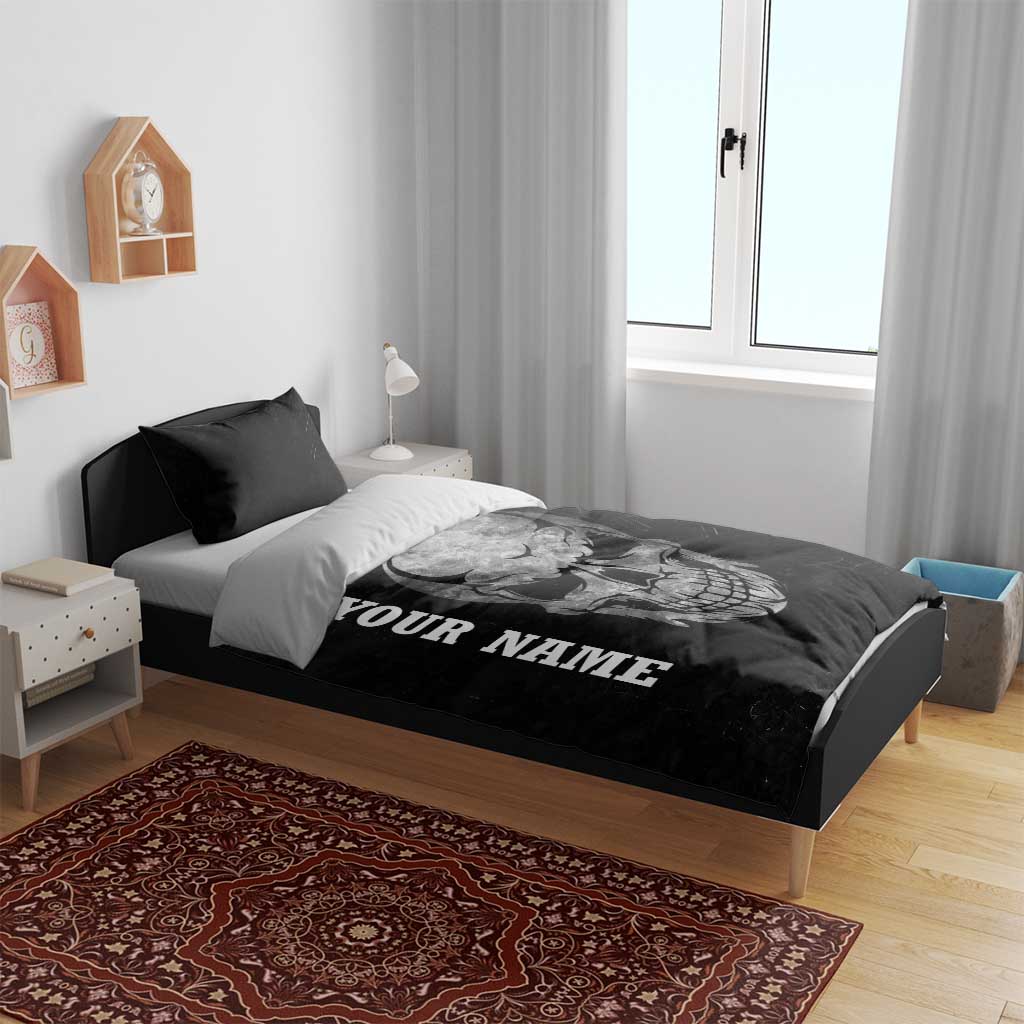 Bowling Skull Bedding Set with American Flag and Custom Name Text Design - Wonder Print Shop