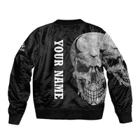 Bowling Skull Bomber Jacket with American Flag and Custom Name Text Design - Wonder Print Shop