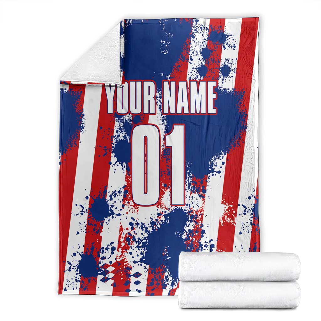Moto X Skull Graphic Blanket with Red White Blue Splatter and Custom Number Design - Wonder Print Shop