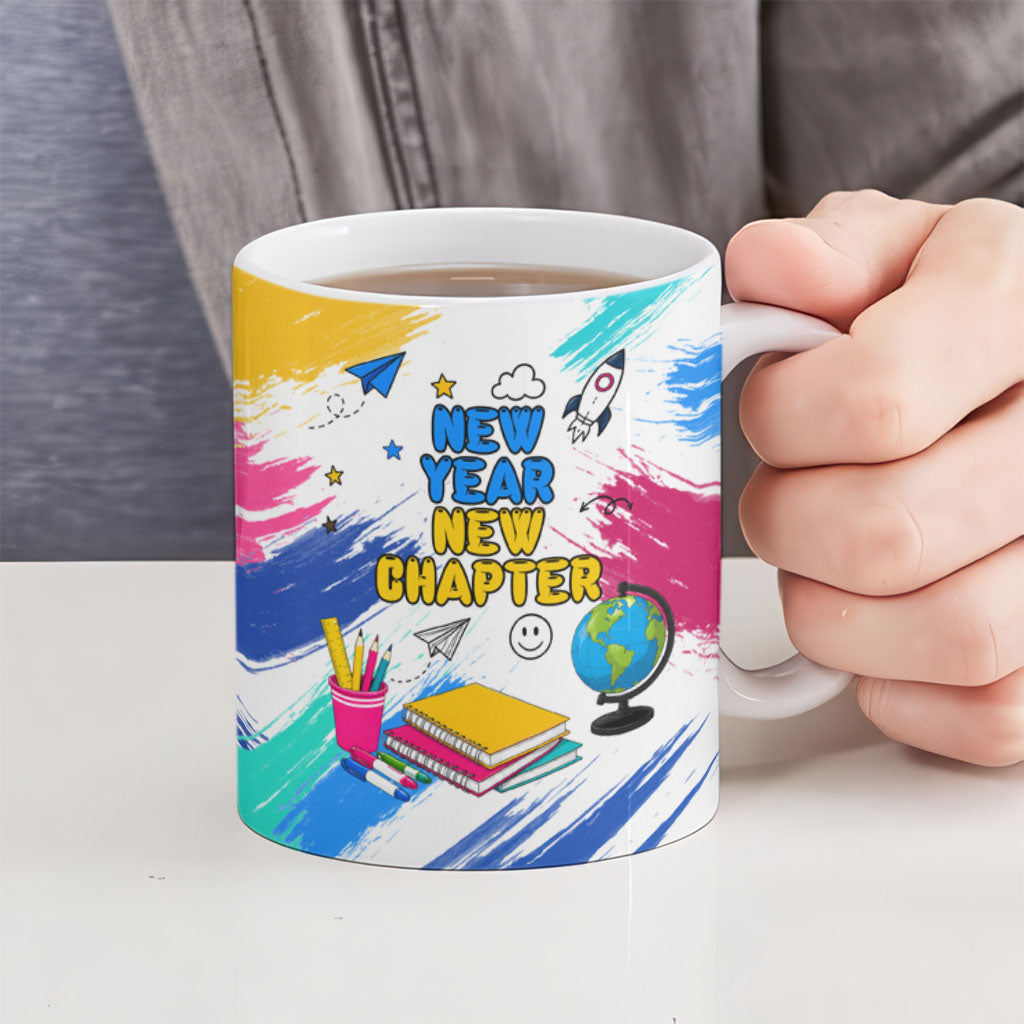 Back To School Ceramic Mug New Year New Chapter Colorful Paint Splatter