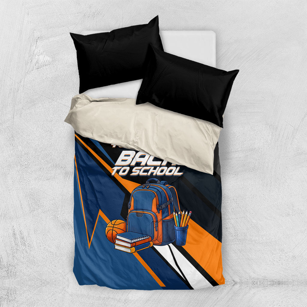 Personalized Back To School Bedding Set Student Backpack Basketball Geometric Stripes