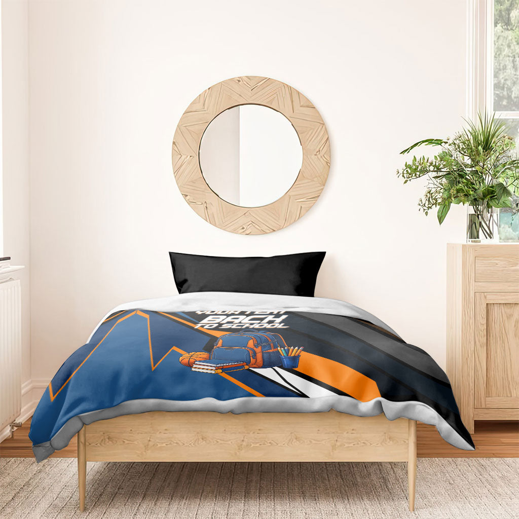Personalized Back To School Bedding Set Student Backpack Basketball Geometric Stripes