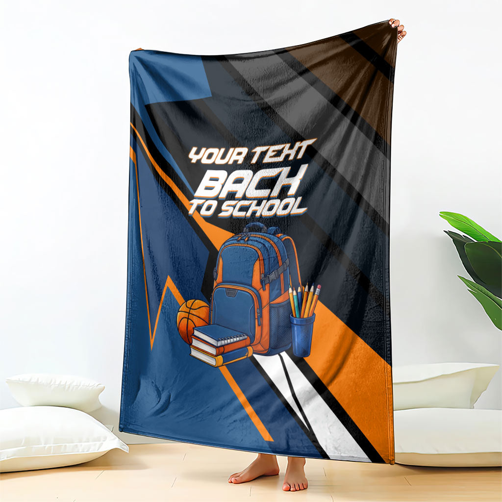 Personalized Back To School Blanket Student Backpack Basketball Geometric Stripes