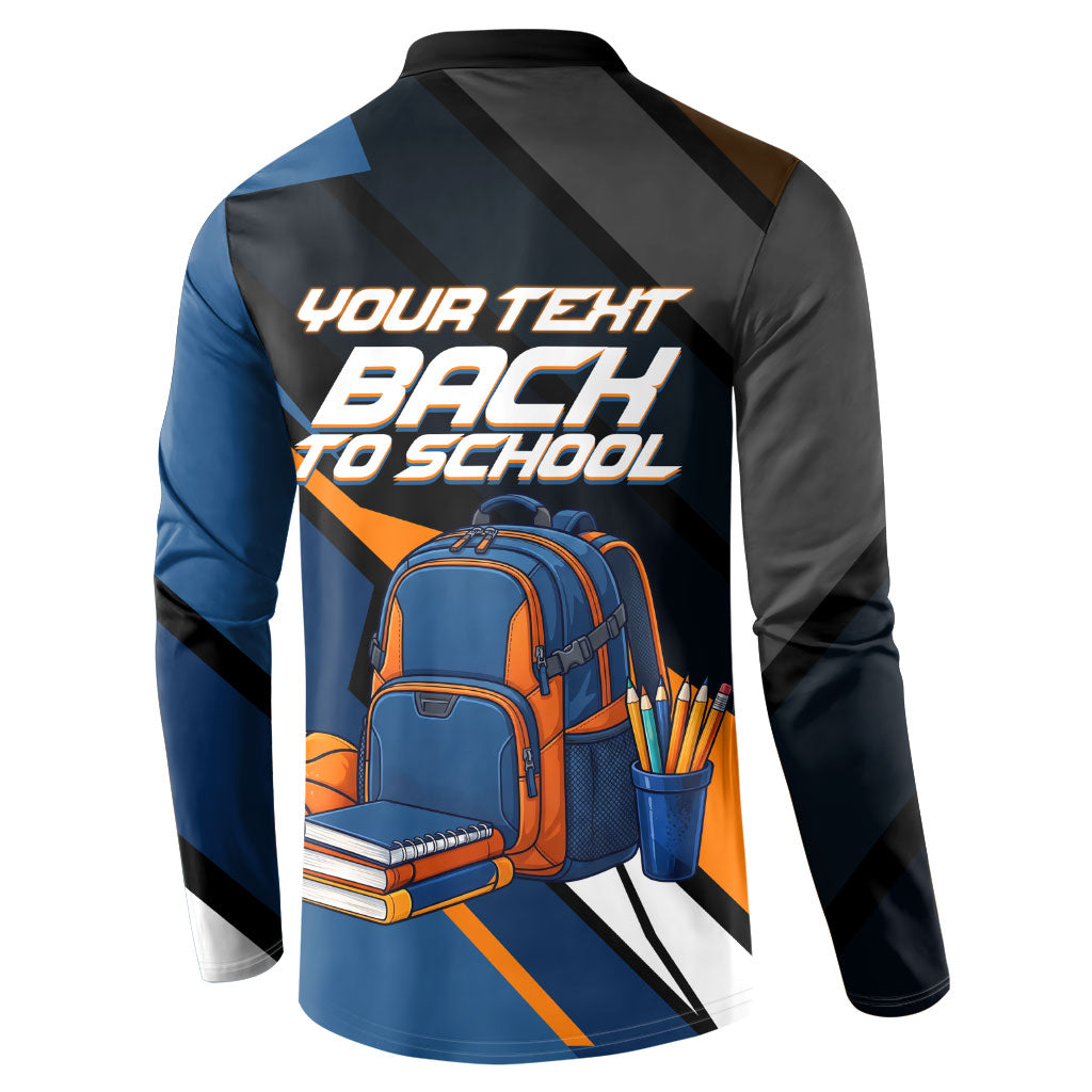 Personalized Back To School Button Sweatshirt Student Backpack Basketball Geometric Stripes