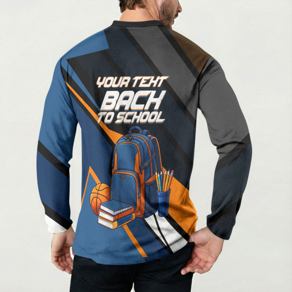 Personalized Back To School Button Sweatshirt Student Backpack Basketball Geometric Stripes