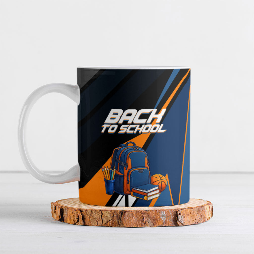 Personalized Back To School Ceramic Mug Student Backpack Basketball Geometric Stripes