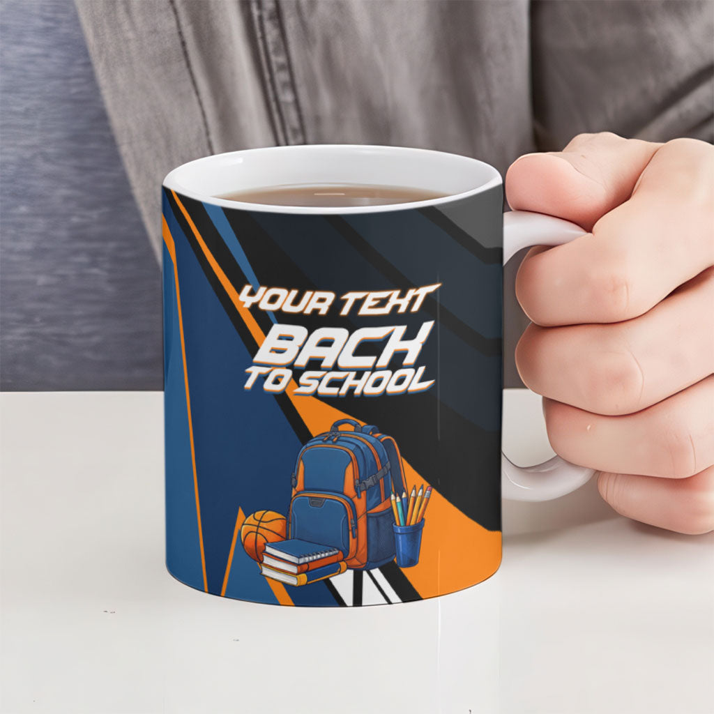 Personalized Back To School Ceramic Mug Student Backpack Basketball Geometric Stripes