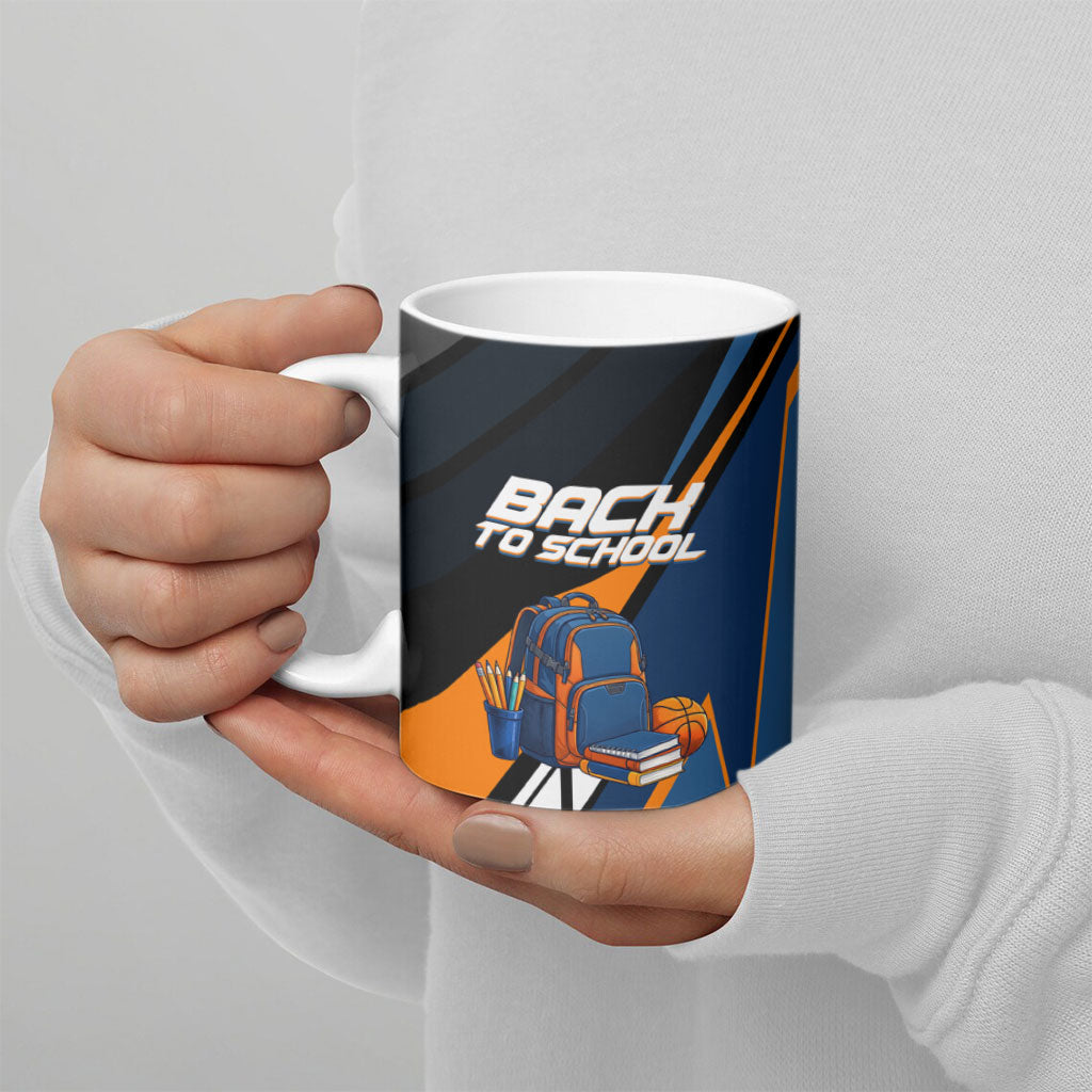 Personalized Back To School Ceramic Mug Student Backpack Basketball Geometric Stripes