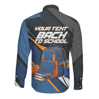 Personalized Back To School Long Sleeve Button Shirt Student Backpack Basketball Geometric Stripes
