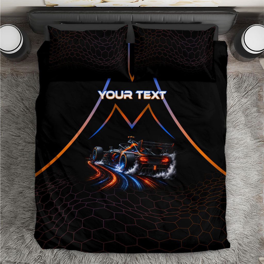 Personalized Night Race Division Motorsport Bedding Set Futuristic Neon Open Wheel Auto Racing