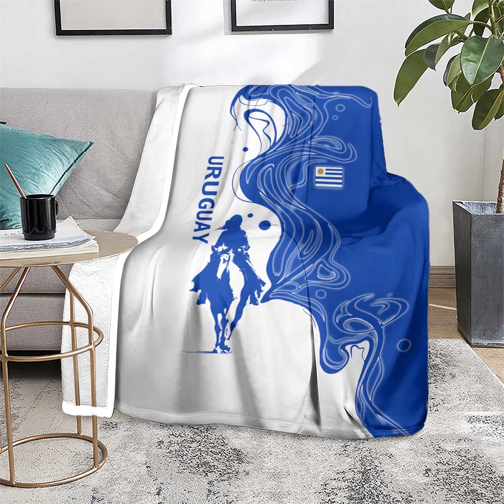 Uruguay Blanket with Gaucho Rider Illustration Blue White Swirl - Wonder Print Shop
