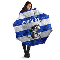 Uruguay Umbrella with Wild Horse Illustration Blue Gray Striped - Wonder Print Shop