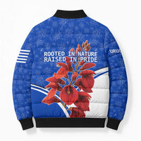Uruguay Bomber Puffer Jacket with Erythrina Flower Illustration Blue White Nature - Wonder Print Shop