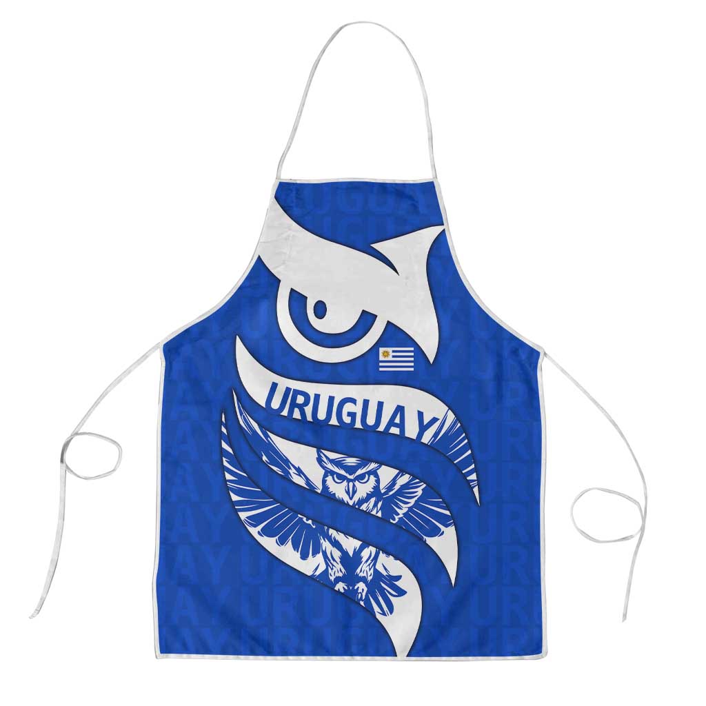 Uruguay Apron with Owl Illustration Blue White Abstract Motion Design - Wonder Print Shop
