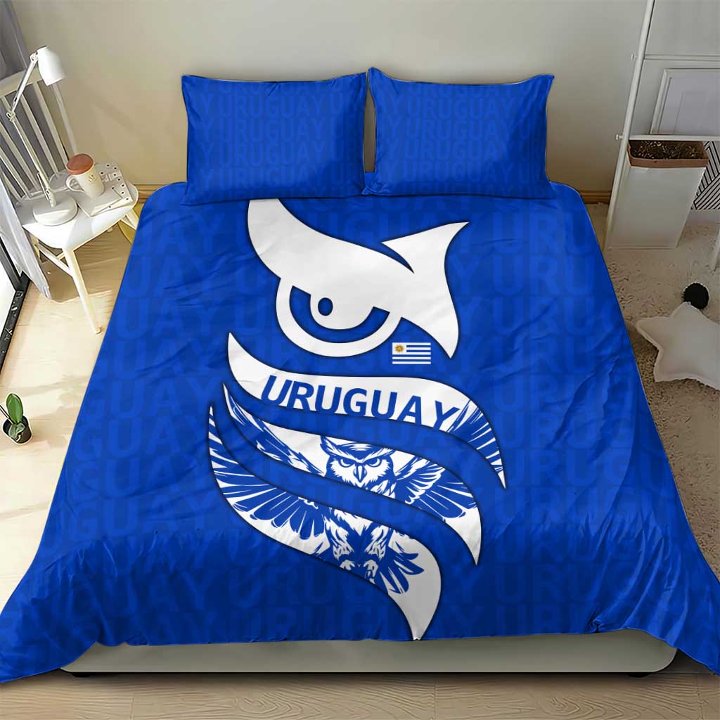Uruguay Bedding Set with Owl Illustration Blue White Abstract Motion Design - Wonder Print Shop