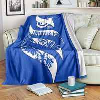 Uruguay Blanket with Owl Illustration Blue White Abstract Motion Design - Wonder Print Shop