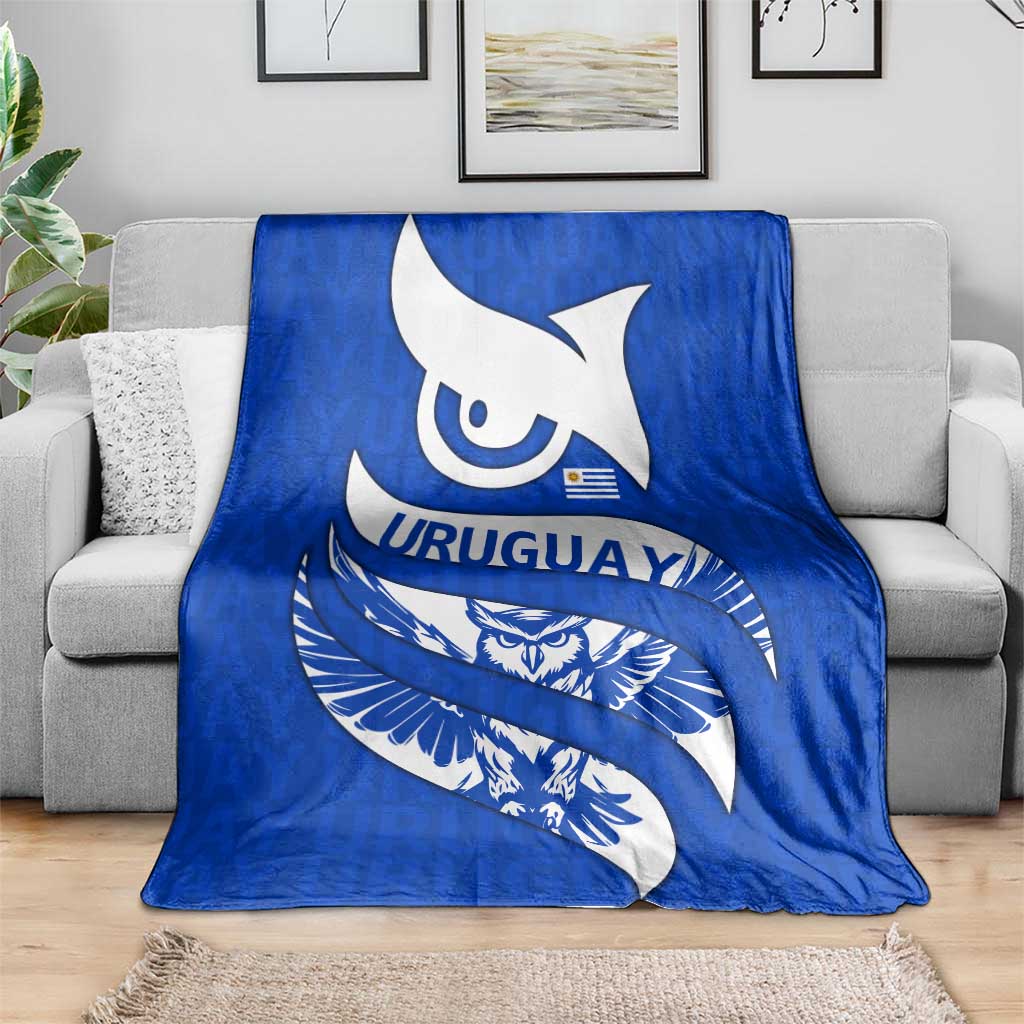 Uruguay Blanket with Owl Illustration Blue White Abstract Motion Design - Wonder Print Shop