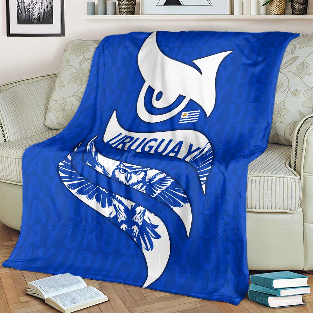 Uruguay Blanket with Owl Illustration Blue White Abstract Motion Design - Wonder Print Shop