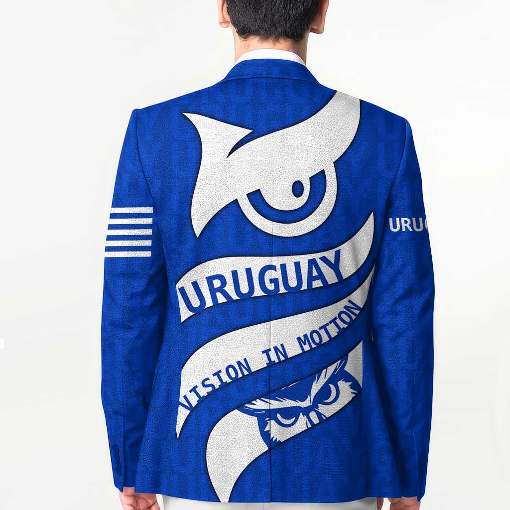 Uruguay Blazer with Owl Illustration Blue White Abstract Motion Design - Wonder Print Shop