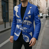 Uruguay Blazer with Owl Illustration Blue White Abstract Motion Design - Wonder Print Shop