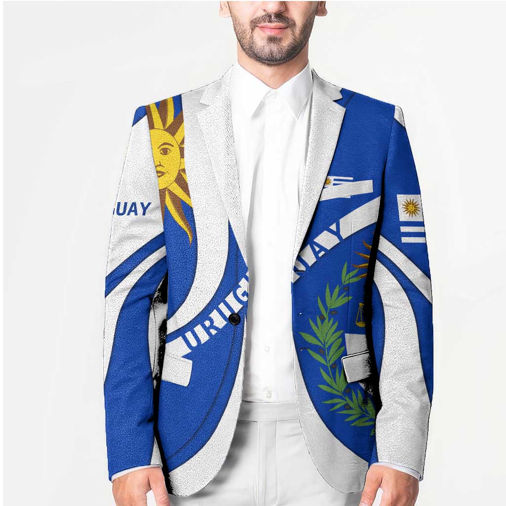 Uruguay Blazer with National Emblem and Sun Symbol Blue White Wave - Wonder Print Shop