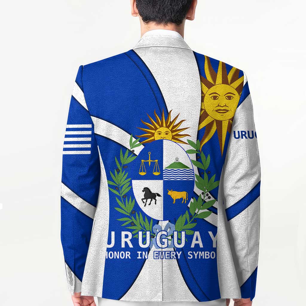 Uruguay Blazer with National Emblem and Sun Symbol Blue White Wave - Wonder Print Shop