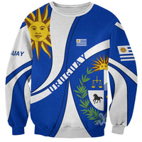 Uruguay Sweatshirt with National Emblem and Sun Symbol Blue White Wave - Wonder Print Shop