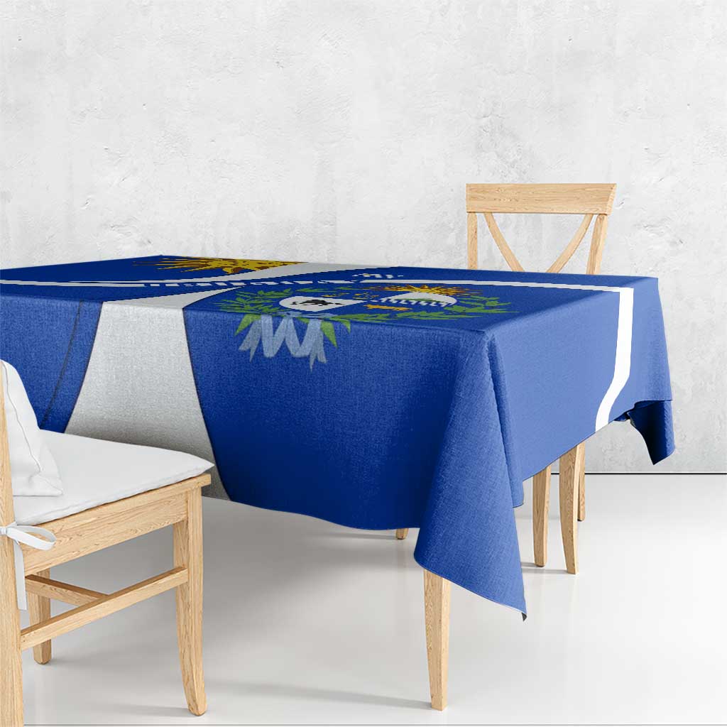 Uruguay Tablecloth with National Emblem and Sun Symbol Blue White Wave - Wonder Print Shop