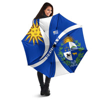 Uruguay Umbrella with National Emblem and Sun Symbol Blue White Wave - Wonder Print Shop