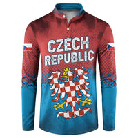 Men's button sweatshirt with red-to-blue gradient and Czech coat of arms graphic