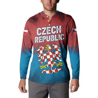 Men's button sweatshirt front featuring Czech text and central coat of arms emblem