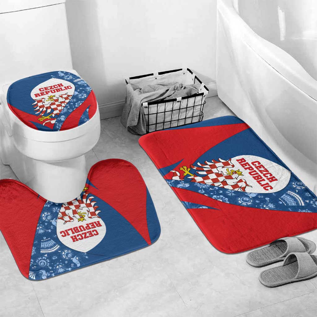 Czech Republic Bathroom Set with Blue Red Folk Pattern Design and National Lion Emblem - Wonder Print Shop