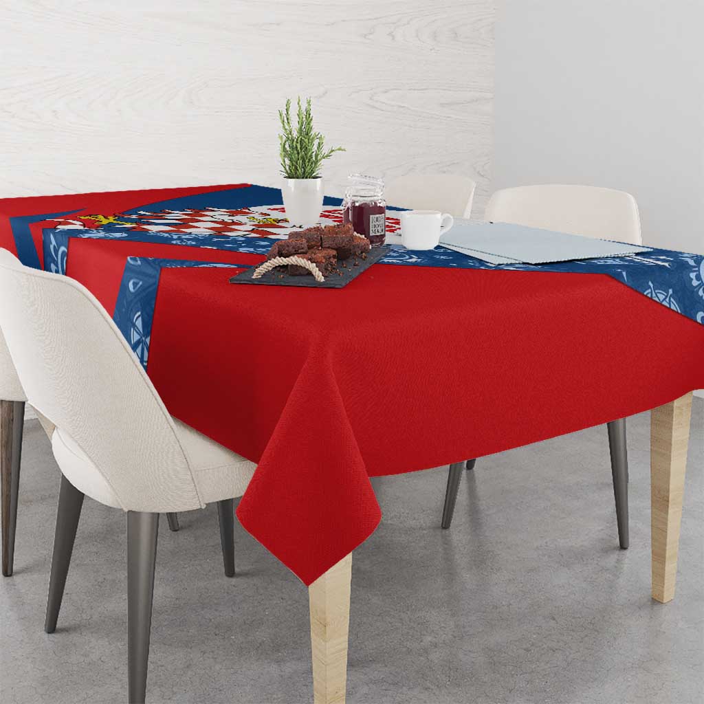 Czech Republic Tablecloth with Blue Red Folk Pattern Design and National Lion Emblem - Wonder Print Shop