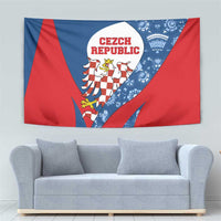Czech Republic Tapestry with Blue Red Folk Pattern Design and National Lion Emblem - Wonder Print Shop