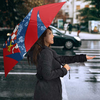Czech Republic Umbrella with Blue Red Folk Pattern Design and National Lion Emblem - Wonder Print Shop