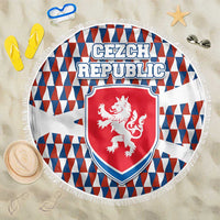 Czech Republic Beach Blanket with Red Blue Geometric Design and National Lion Shield - Wonder Print Shop