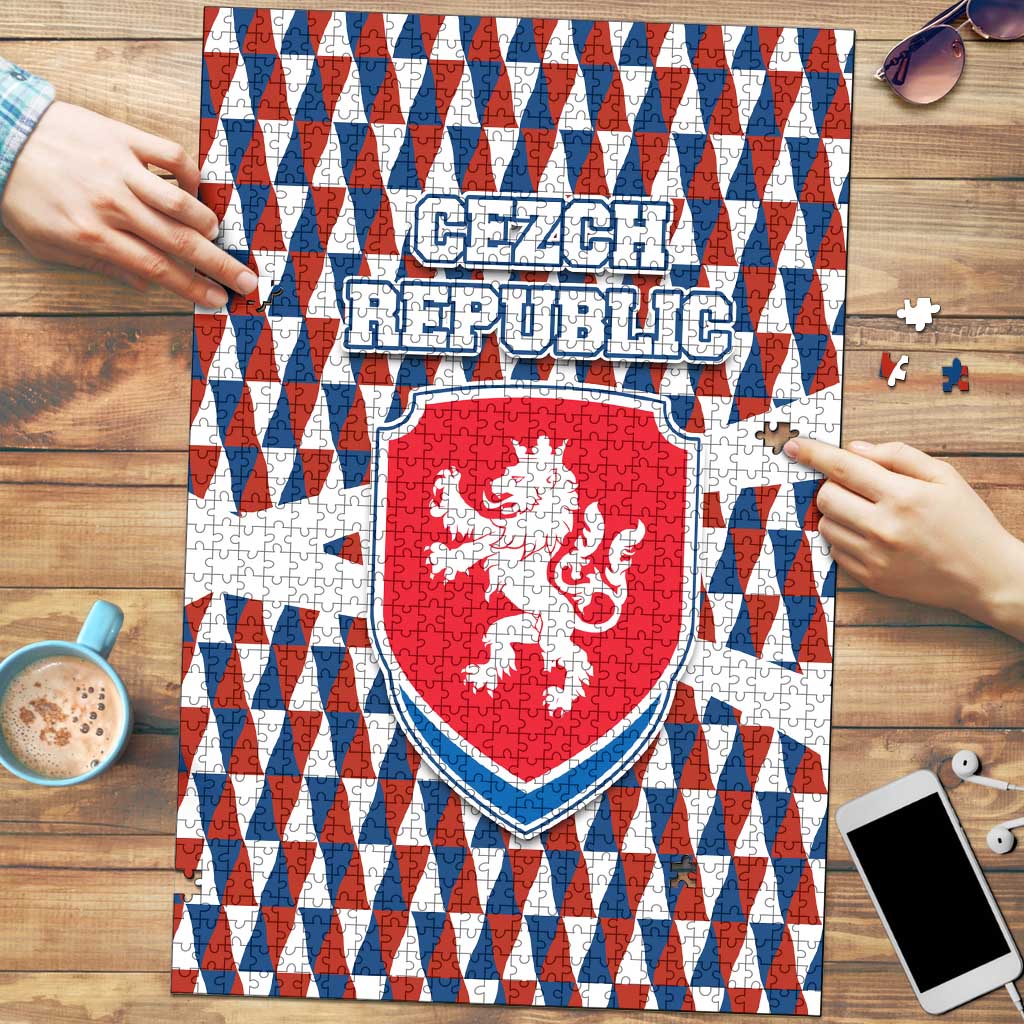 Czech Republic Puzzle with Red Blue Geometric Design and National Lion Shield - Wonder Print Shop