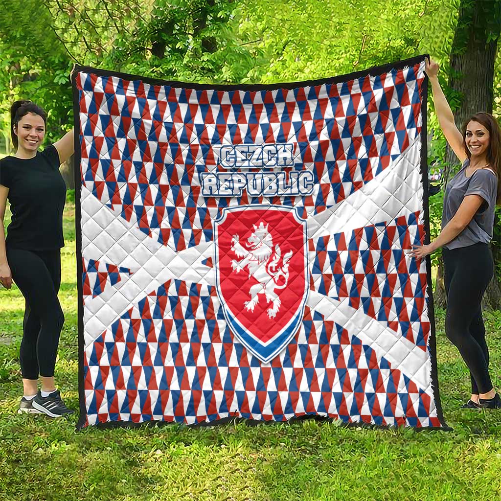 Czech Republic quilt featuring blue red white triangles and central lion shield crest