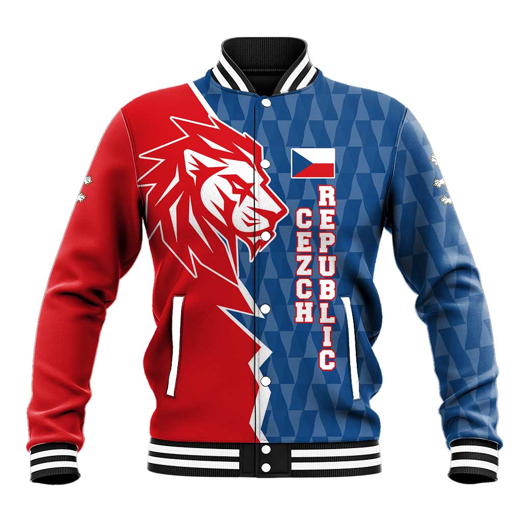 Czech Republic Baseball Jacket with Red Blue Modern Lion Design and Geometric Flag - Wonder Print Shop