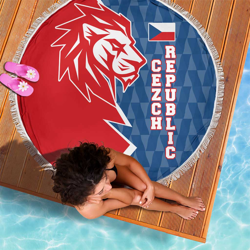 Czech Republic Beach Blanket with Red Blue Modern Lion Design and Geometric Flag - Wonder Print Shop