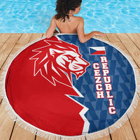 Czech Republic Beach Blanket with Red Blue Modern Lion Design and Geometric Flag - Wonder Print Shop