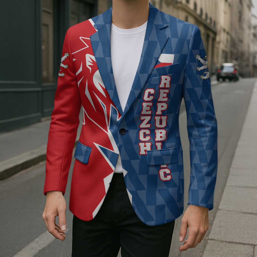 Czech Republic Blazer with Red Blue Modern Lion Design and Geometric Flag - Wonder Print Shop