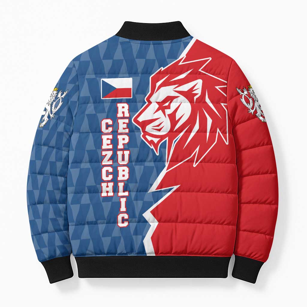 Czech Republic Bomber Puffer Jacket with Red Blue Modern Lion Design and Geometric Flag - Wonder Print Shop
