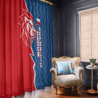 Czech flag lion window curtains, red left and blue right hanging panels