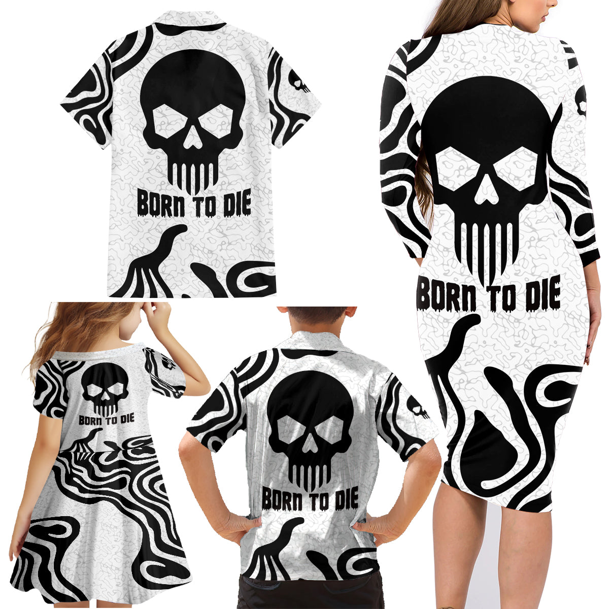 Skull Family Matching Long Sleeve Bodycon Dress and Hawaiian Shirt Born To Die - Wonder Print Shop