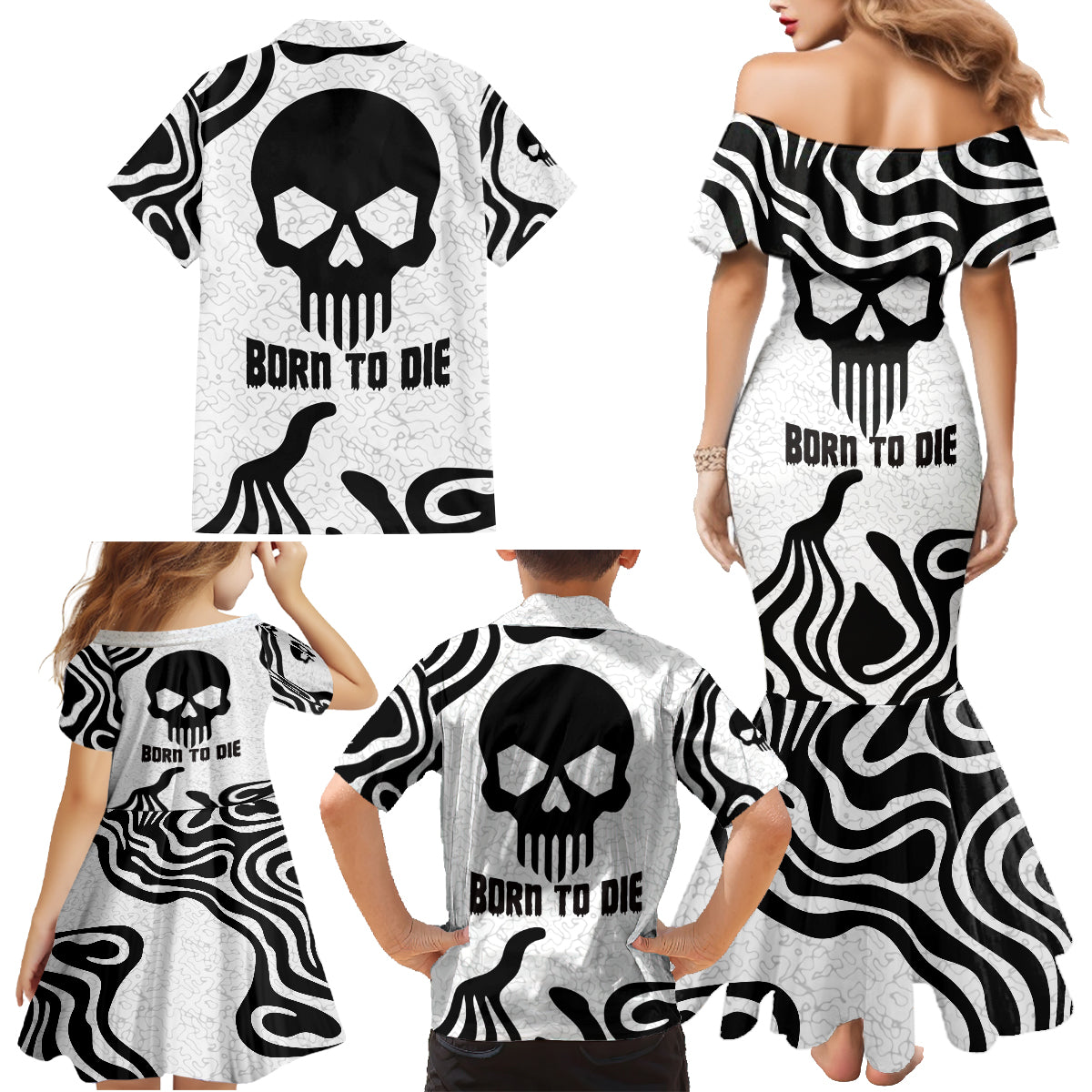 Skull Family Matching Mermaid Dress and Hawaiian Shirt Born To Die - Wonder Print Shop