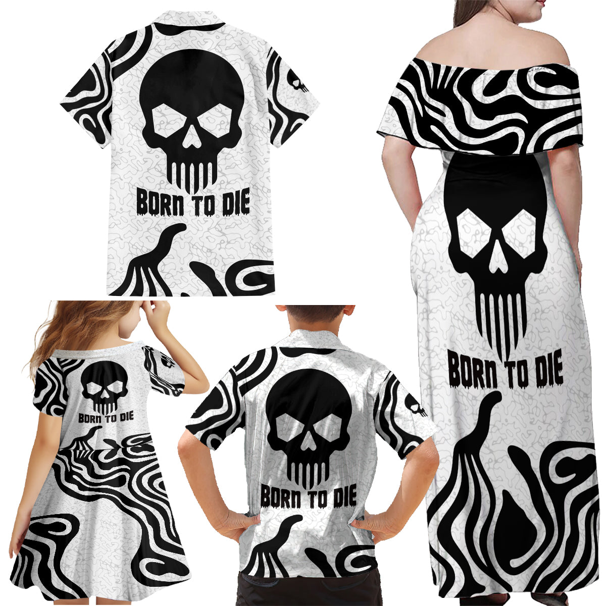 Skull Family Matching Off Shoulder Maxi Dress and Hawaiian Shirt Born To Die - Wonder Print Shop