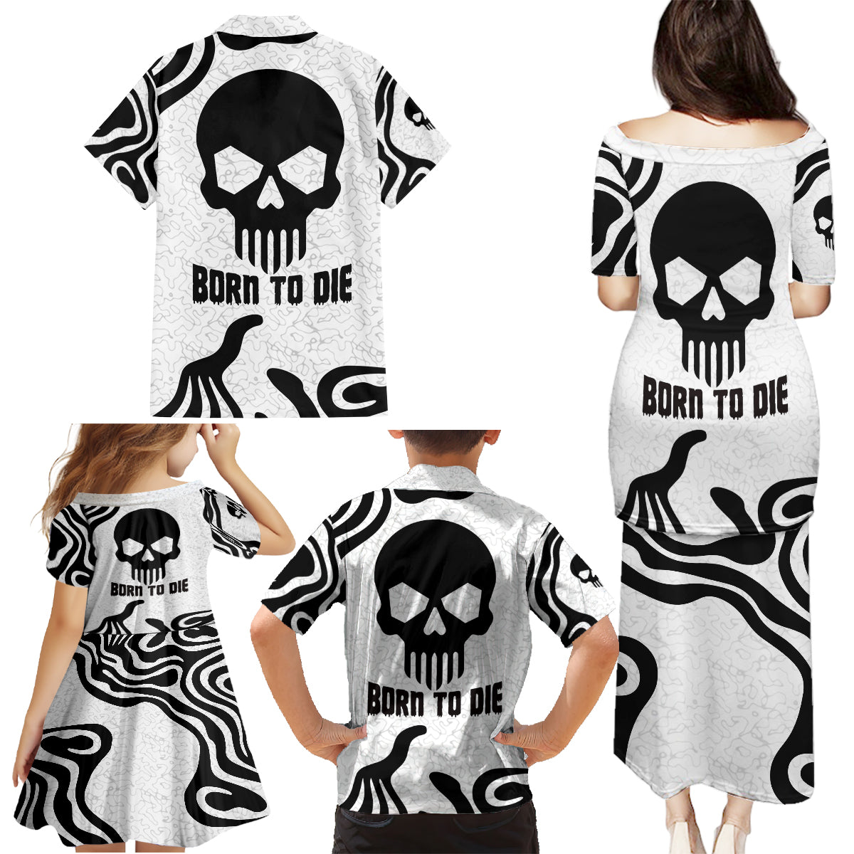 Skull Family Matching Puletasi Dress and Hawaiian Shirt Born To Die - Wonder Print Shop